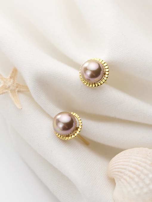 Rosh 925 Sterling Silver With Gold Plated Fashion Pearl Round Stud Earrings 1