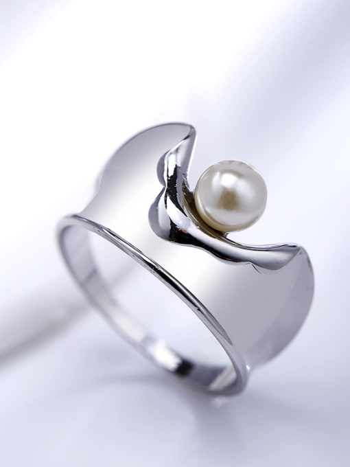 8# Elegant Platinum Plated Artificial Pearl Women Ring