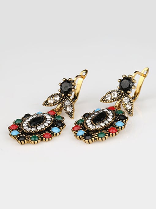 Gujin Bohemia style Colorful Resin stones White Crystals Alloy Earrings 1