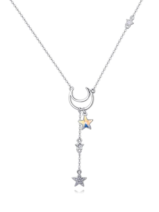 white Simple Little Star Moon austrian Crystal Pendant Alloy Necklace