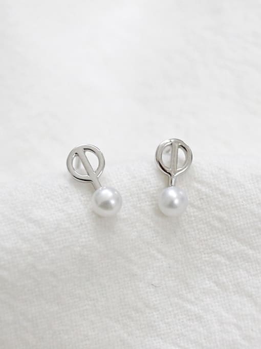 DAKA Simple Little Freshwater Pearl Silver Stud Earrings 0