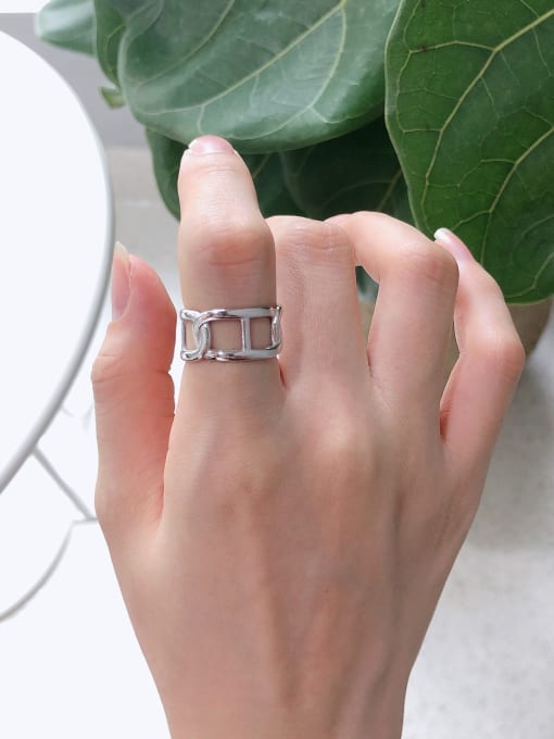 Boomer Cat 925 Sterling Silver With Platinum Plated Simplistic Geometric Midi Rings 0