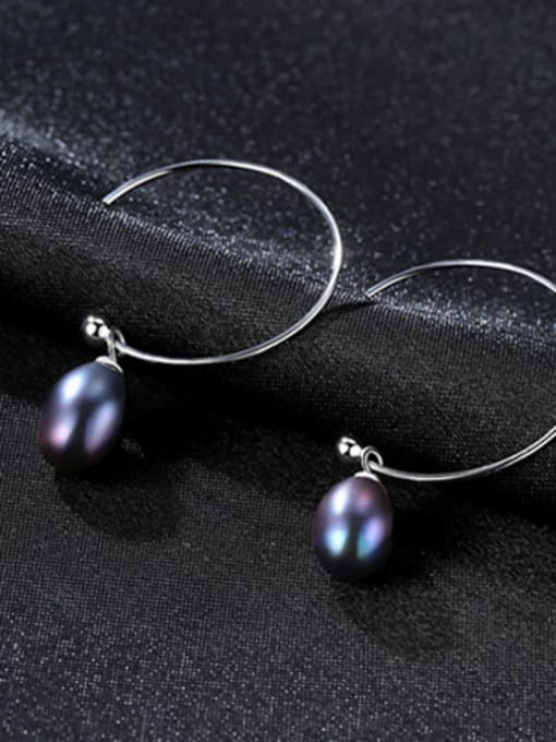 Black Sterling silver freshwater pearls minimalist earrings