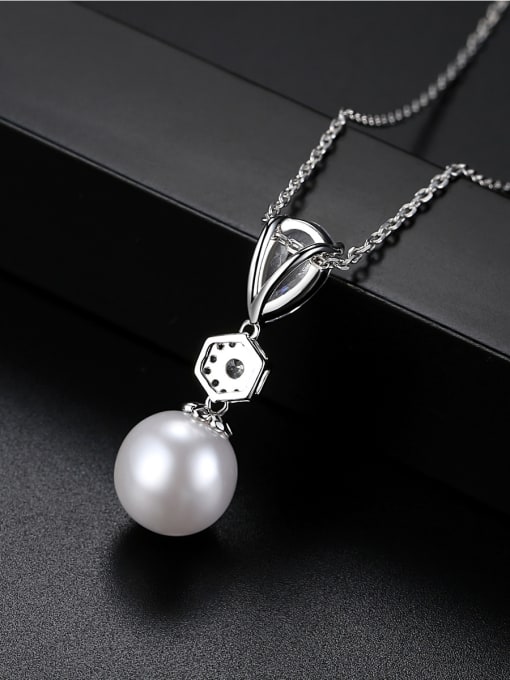 BLING SU Copper inlaid AAA zircon imitation pearl Water Drop Necklace 2