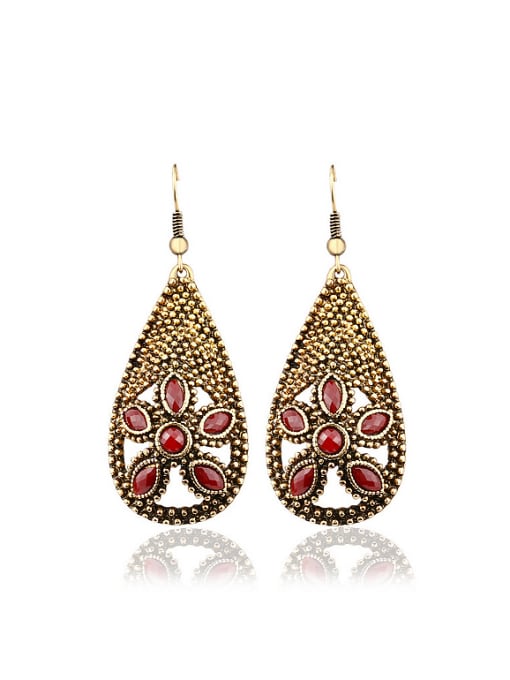 red Bohemia style Antique Gold Plated Resin stones Water Drop Alloy Drop Earrings