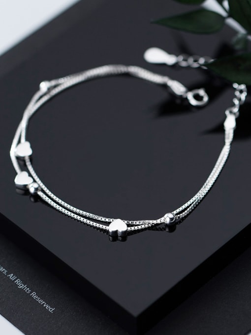 Rosh 925 Sterling Silver With Platinum Plated Simplistic Heart Bracelets 1