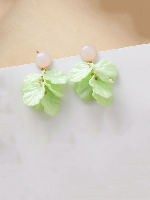C Green Alloy With Acrylic  Personality Multi-layered petals  Drop Earrings