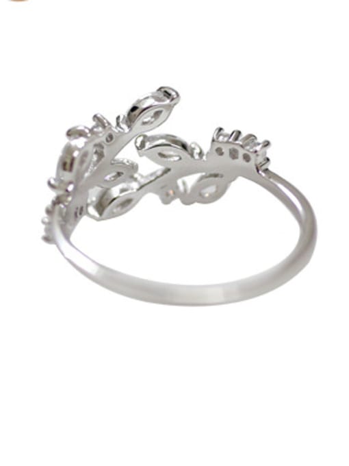 DAKA Fashion Little Leaves Marquise Zircon Silver Opening Ring 3