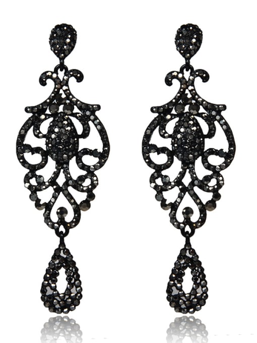 black Stainless Steel With Full drill Luxury Water Drop Earrings
