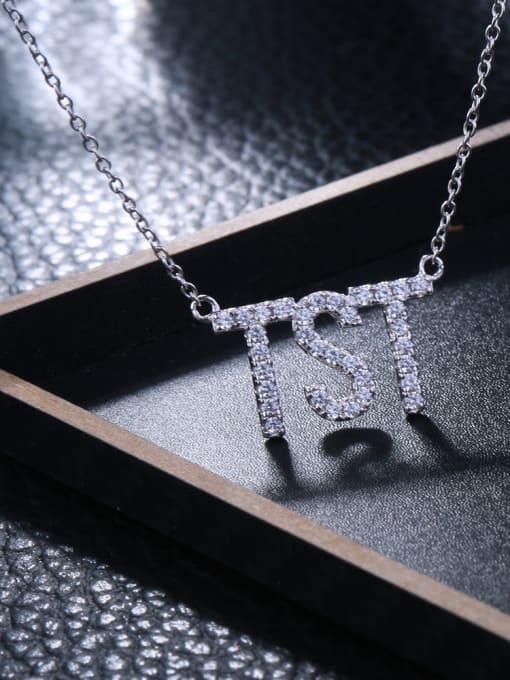 platinum plated Exquisite 925 Silver Letter Shaped Zircon Necklace