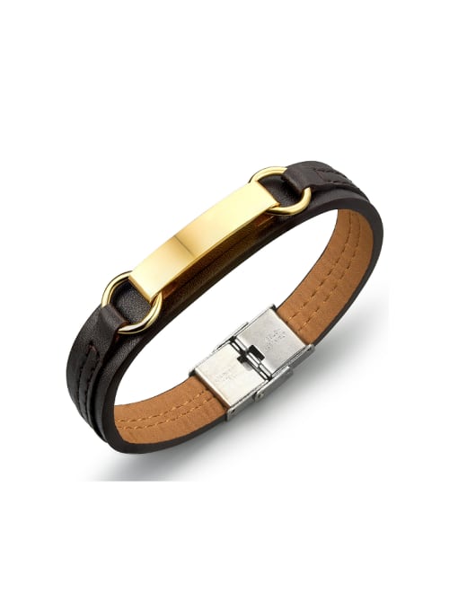 2 Fashion Gold Plated Artificial Leather Titanium Bracelet