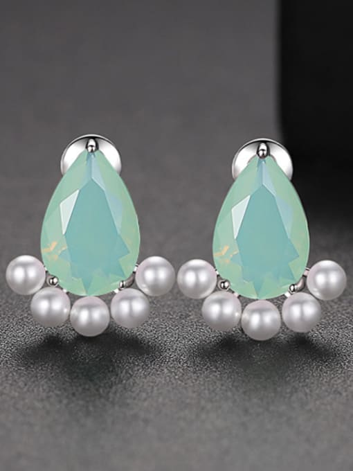 Blue-t03h09 Copper With Platinum Plated Delicate Water Drop Stud Earrings
