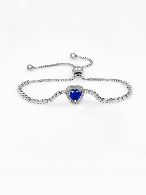 SL280 platinum Blue Zircon Copper With Cubic Zirconia  Simplistic Heart  Adjustable Bracelets