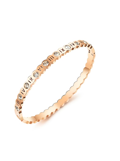 Rose Gold Simple Roman Numerals Rhinestones Rose Gold Plated Bangle