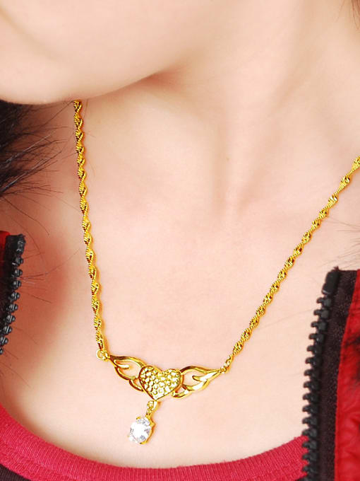 Yi Heng Da Creative 24K Gold Plated Wings Shaped Rhinestone Necklace 1