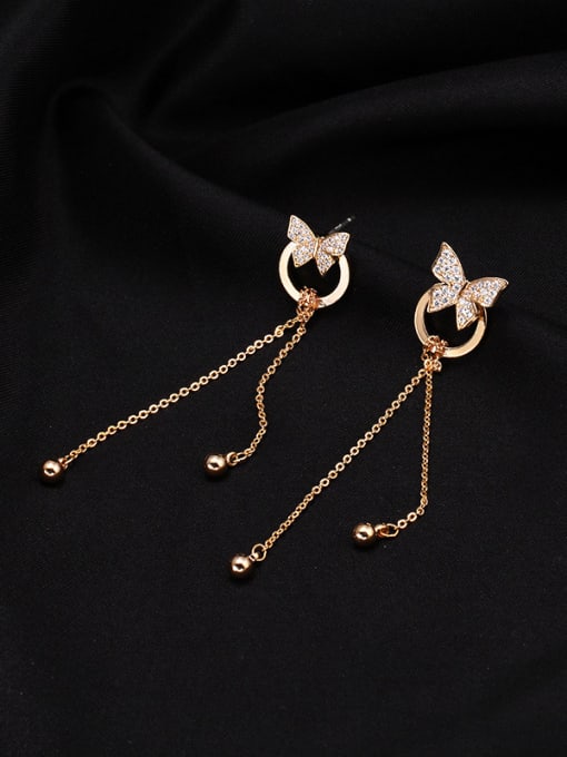 gold Copper With Cubic Zirconia Simplistic Butterfly Threader Earrings