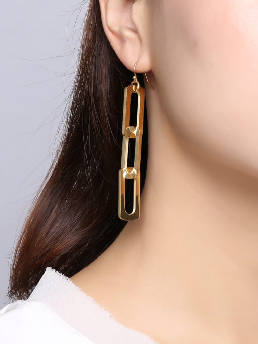 CONG Elegant Gold Plated Square Shaped Titanium Drop Earrings 1