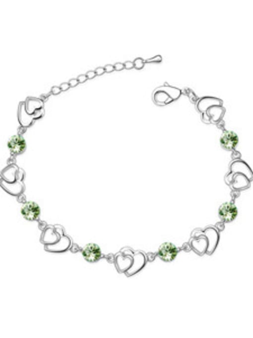 green Simple Hollow Double Heart Cubic austrian Crystals Alloy Bracelet