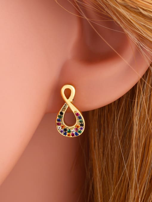 CC Copper With  Cubic Zirconia Simplistic Round Stud Earrings 1