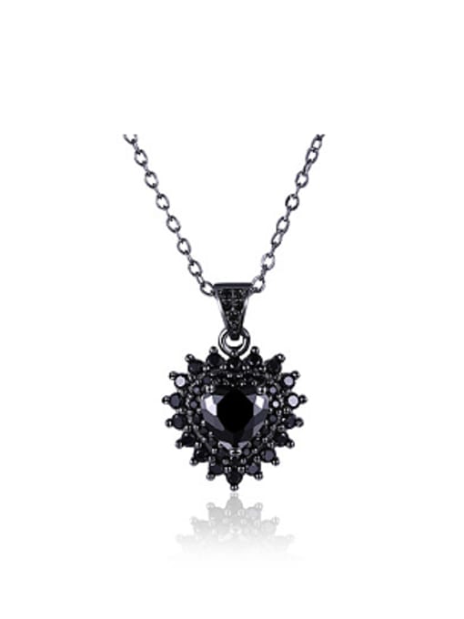 Black Fashion Heart shaped Zircon Gun Plated Necklace