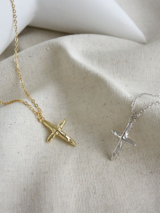 DAKA 925 Sterling Silver With Gold Plated Simplistic Convex-Concave Cross Necklaces 1