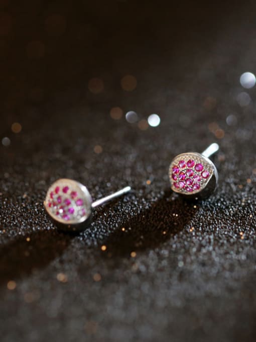 kwan Round-shape Micro Pave Pink Crystal Stud Earrings 1