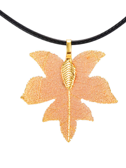 Gold Trendy Gold Plated Natural Leaf Artificial Leather Necklace