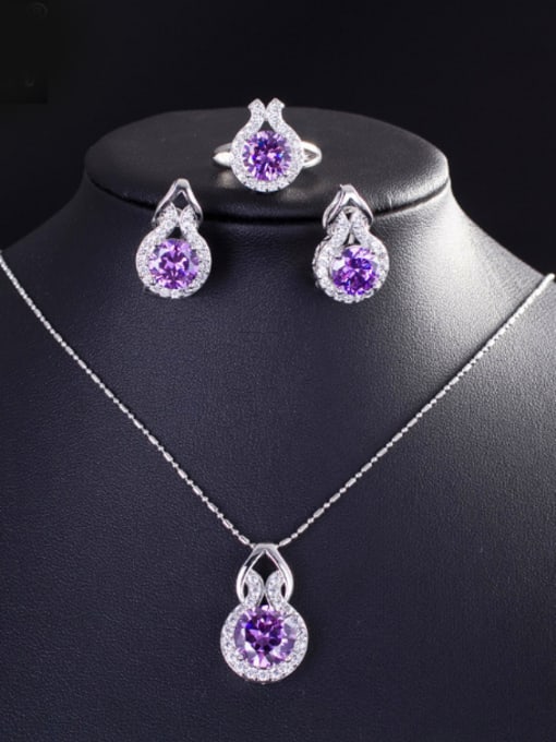 A Violet Ring 6 Yards Simple Fashion Three Luxurious Zircon Jewelry Set