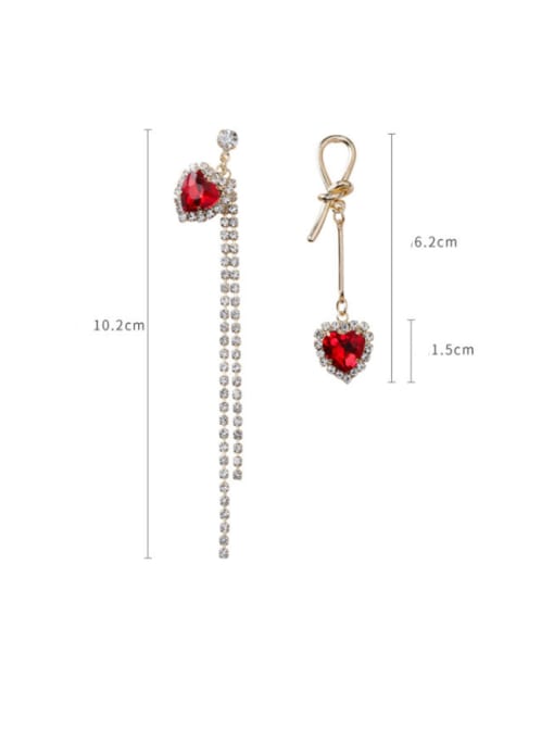 A red Alloy With Gold Plated Trendy Heart  Tassel Threader Earrings