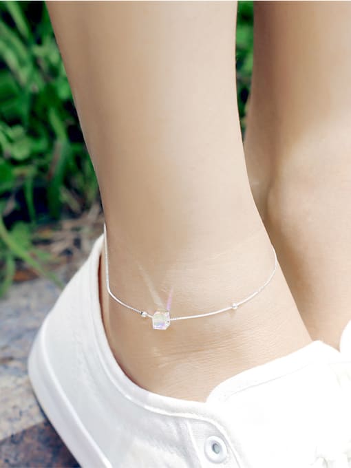 Peng Yuan Simple Austria Crystal Silver Anklet 1