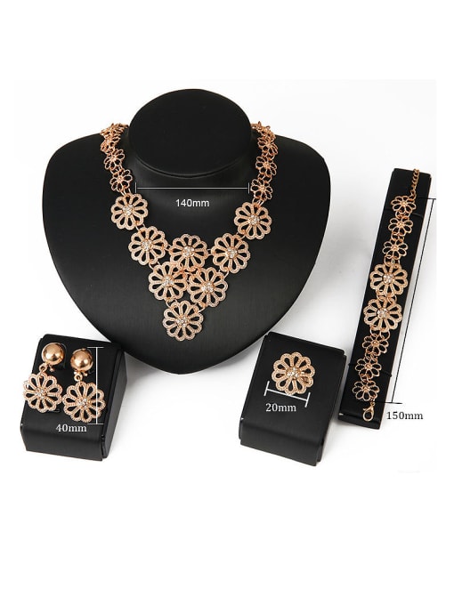 BESTIE Alloy Imitation-gold Plated Vintage style Hollow Flowers CZ Four Pieces Jewelry Set 2