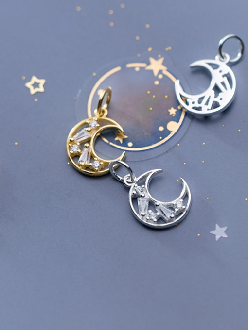 FAN 925 Sterling Silver With Cubic Zirconia  Simplistic Moon Charms 4