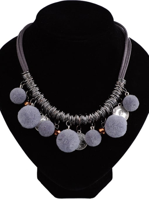 grey Retro style Pompon Ancient Coins Alloy Necklace