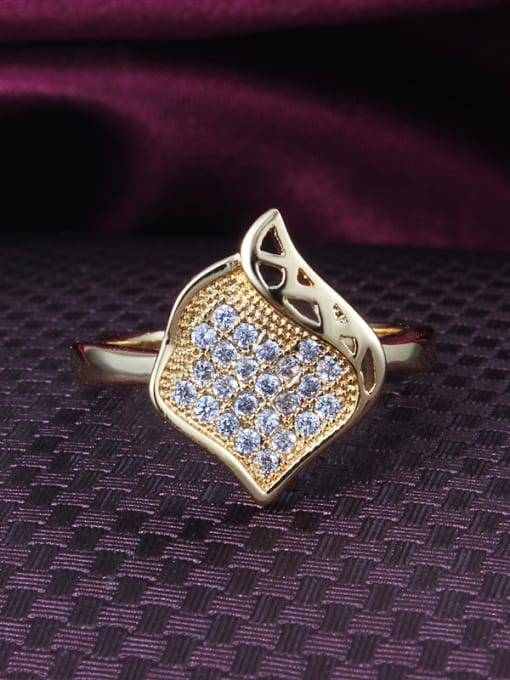 SANTIAGO Creative 18K Gold Plated Leaf Shaped Zircon Ring 2