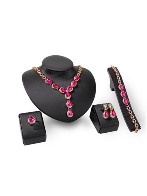 BESTIE Alloy Imitation-gold Plated Fashion Water Drop shaped Artificial Stones Four Pieces Jewelry Set 0