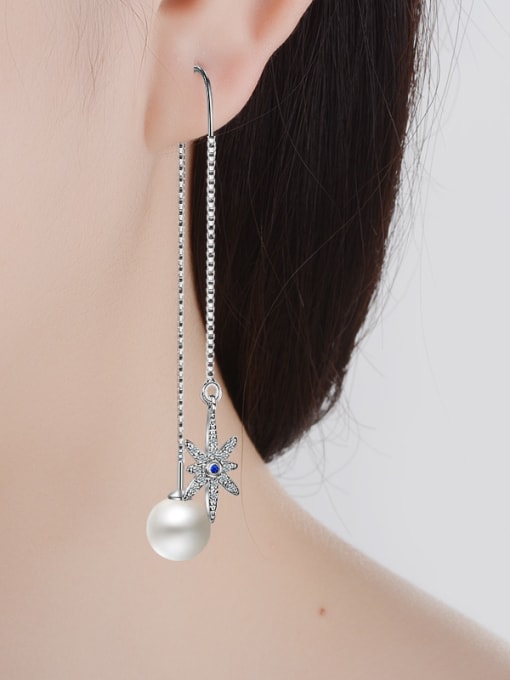 Rosh Fashion Shiny Zirconias Star Imitation Pearl Line Earrings 1