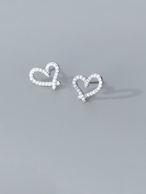 Rosh 925 Sterling Silver With Platinum Plated Simplistic Heart Stud Earrings 0