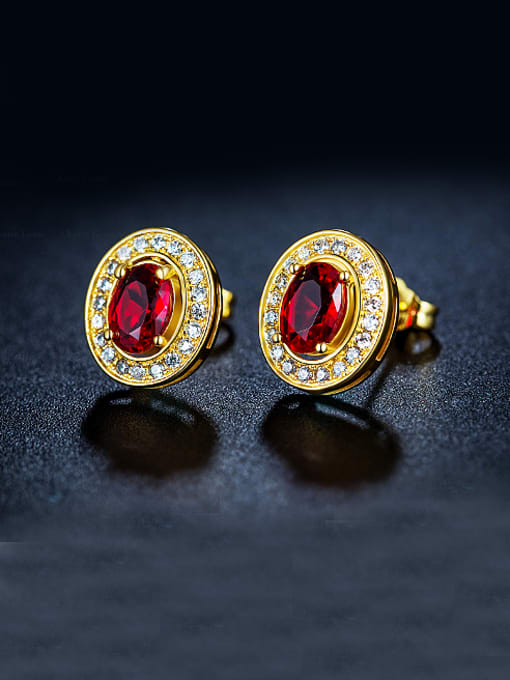Red Round Shaped Zircon Cluster earring