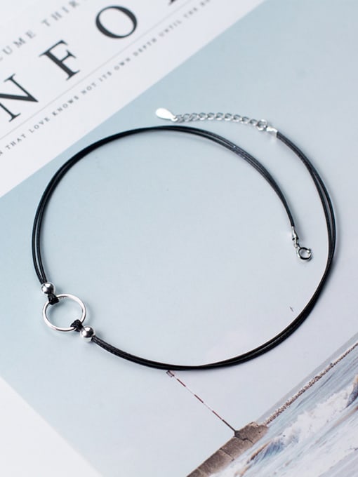 Rosh Fashionable Round Shaped Artificial Leather Silver Choker 0