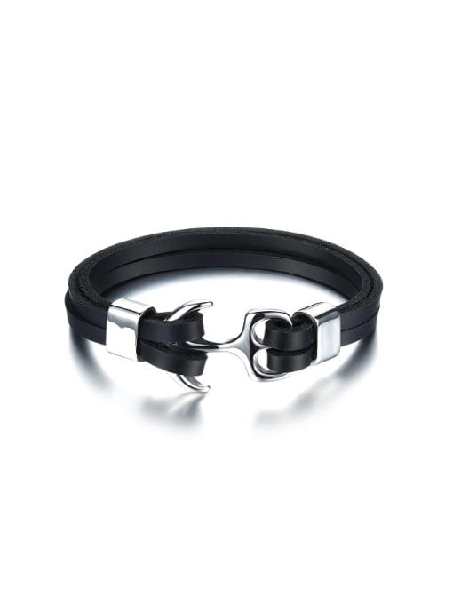 Open Sky Punk style Titanium Anchor Artificial Leather Bracelet 0