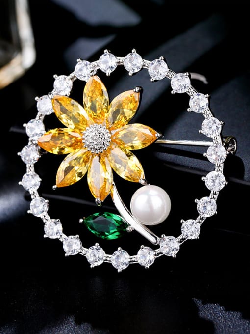 KK Copper With  Cubic Zirconia Trendy Flower Brooches 0