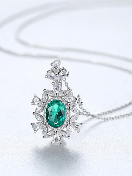 green 925 Sterling Silver With Cubic Zirconia Luxury Flower Necklaces