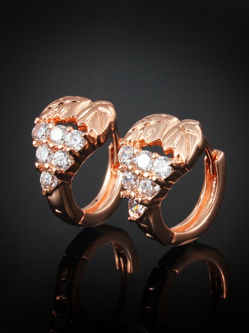 SANTIAGO Women Rose Gold Plated Geometric Shaped Zircon Clip Earrings 2
