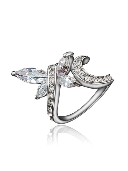 SANTIAGO Creative 18K Platinum Plated Butterfly Shaped Zircon Ring 0