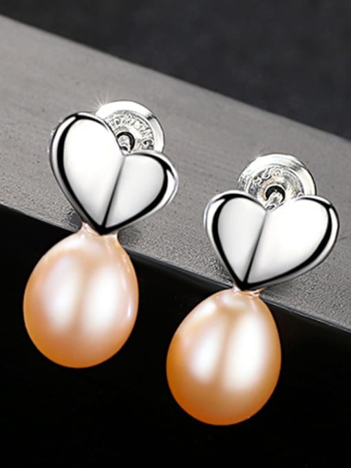 Pink Sterling Silver 7-8mm Freshwater Pearl Heart Studs earring