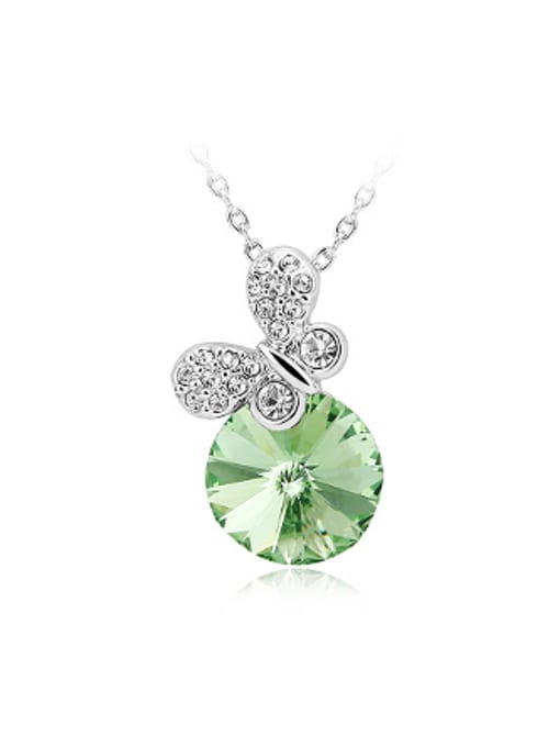 green Simple Round Crystal Butterfly Necklace