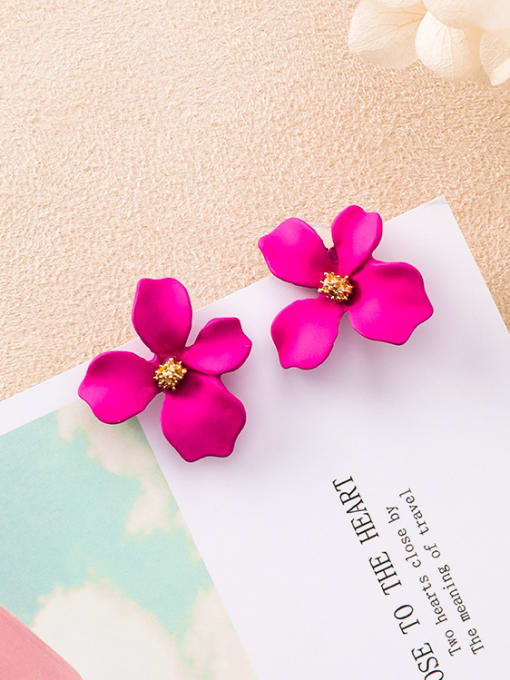 K8318 Rose Red Alloy With 18k Gold Plated Trendy Flower Earring Jackets