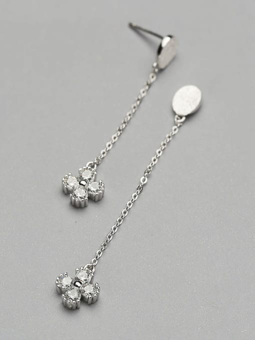 One Silver Charming Flower Shaped Zircon Drop Earrings 2