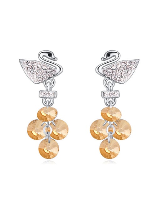 yellow Fashion Shiny Swan Cubic austrian Crystals Alloy Drop Earrings