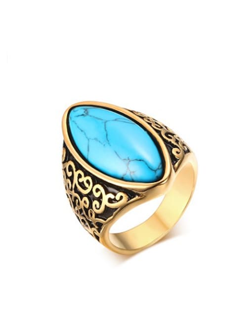 CONG Vintage Gold Plated Geometric Turquoise Men Ring 0